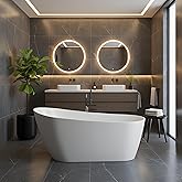 Freestanding Bathtub – 59 Inch Acrylic Soaking Bathtub with Chrome Drain & Overflow, Modern Free Standing Tub for Bathroom Renovation, Glossy White Freestanding Tub Design