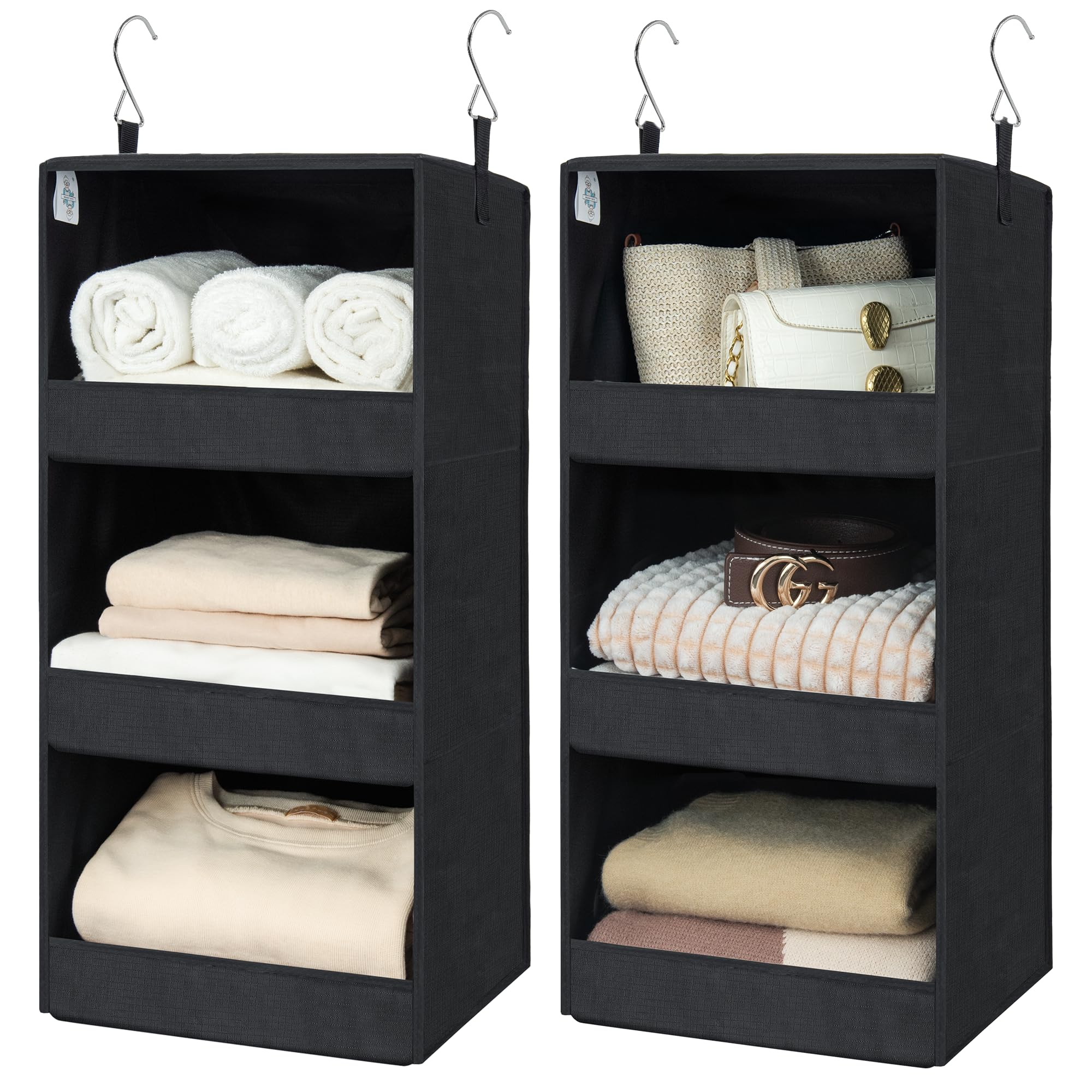 GRANNY SAYS Hanging Closet Shelf, 3-Shelf Foldable Hanging Organizers and Storage, Hanging Organizer for Camper Organization, Black, 2-Pack