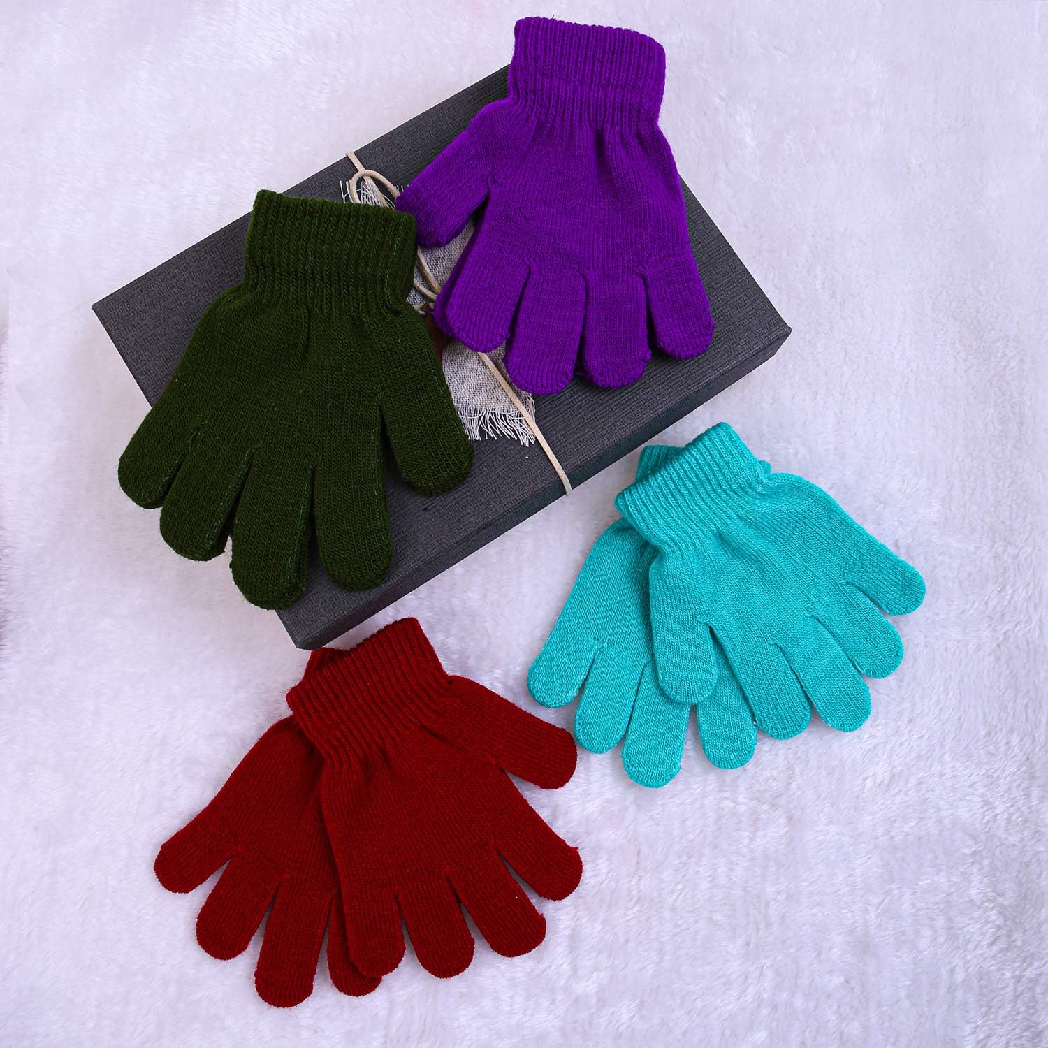 Cooraby 24 Pairs Kids Gloves Winter Magic Gloves Warm Knitted Stretchy Full Fingers Gloves: Clothing