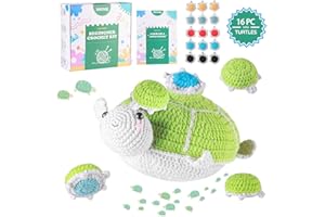 Imcrasy Crochet Kit | Crochet Kit for Beginners | Beginner Crochet Kit with Step by Step Video Lessons | 16 PC Cute Turles Memory Matching Game Crochet Kit with Complete Accessories(40%+ Yarn)