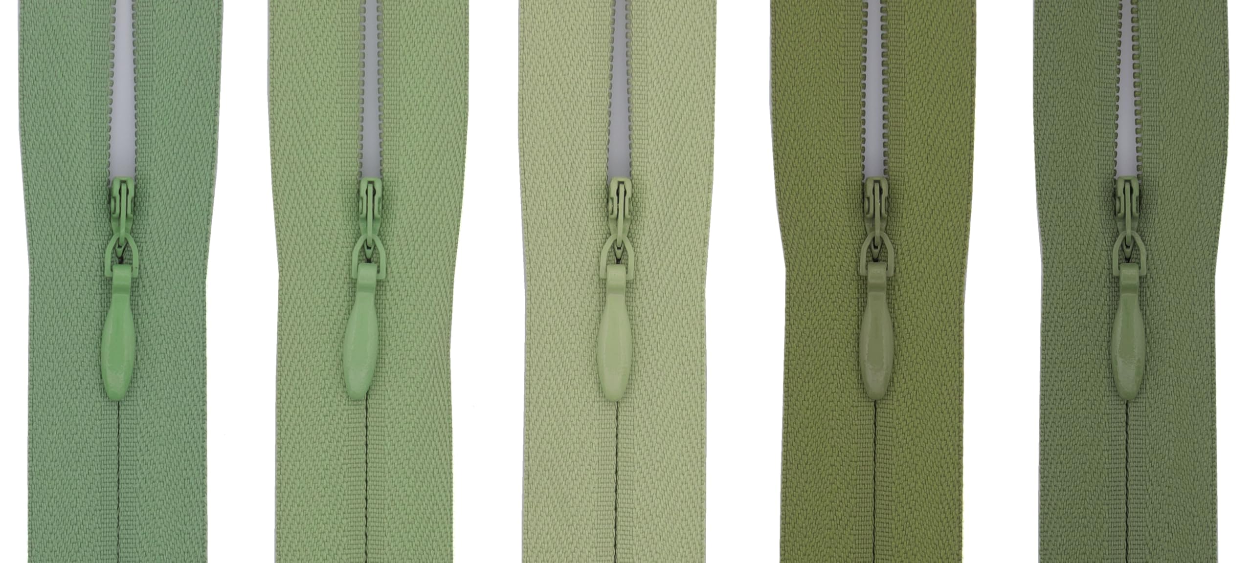 #3 Woven Tape Invisible Zip (Close End), 12 inch (30.5cm), for Medium Fabrics, Pack of 5 – 5 Different Shades (Moss Green)