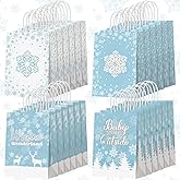 Ferraycle 24 Pcs Winter Snowflake Gift Bags Snowflake Wonderland Paper Treat Bags Goodie with Handle for Winter Party Favor Christmas Birthday Holiday Wonderland Decorations(Blue)