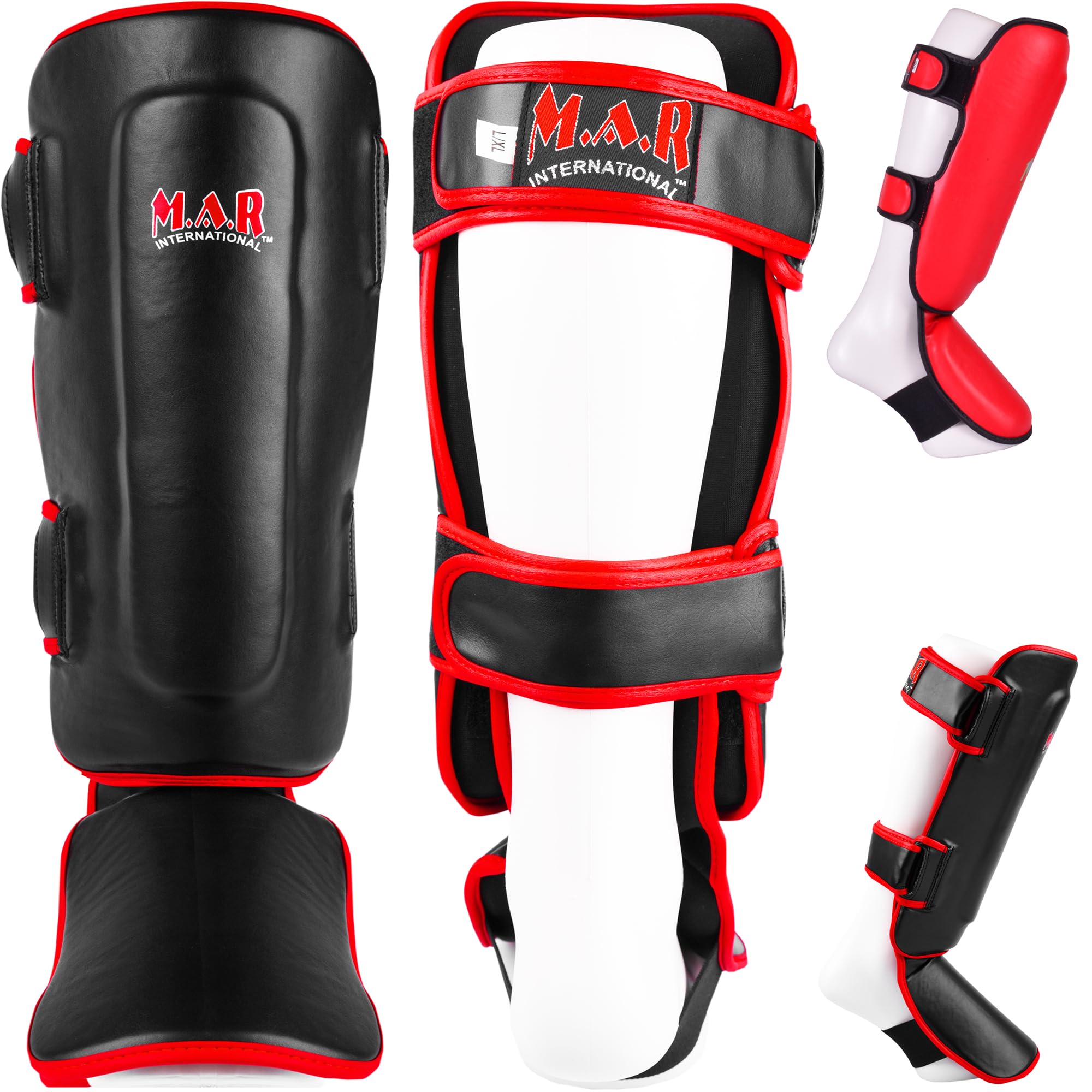 MAR | Black Shin Instep Guards with Detachable Instep for Kickboxing, Muay Thai Shin Guard, MMA Foot Protector Training Leg Guards, BJJ, Taekwondo, Martial Arts Shin Pads for Training (Junior)