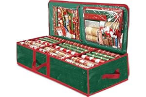 ZOBER Gift Wrapping Paper Organizer Storage - 40" Gift Wrap Storage Containers with Interior Pockets for Bows, Tags & Ribbons - Wrapping Paper Holder, Waterproof, Fits 24 Standard Rolls, Green