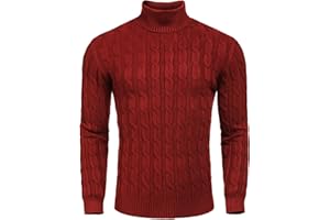 COOFANDY Men's Slim Fit Turtleneck Sweater Casual Twisted Knitted Pullover Sweaters