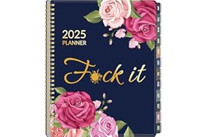 GNL Fuck It 2025 Planner for Tired-Ass Women, 8.5" x 11", 12-month Funny Weekly Agenda With Sweary Affirmation and Badass Quotations White Elegant Gifts- from January 2025 - December 2025, Blue Rose
