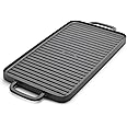GreenPan x Bobby Flay Cast Iron Pre-Seasoned 16.5” Reversible Double Burner Rectangle Grill/Griddle, Helper Handles, Induction Suitable, Versatile Stovetop, Oven, BBQ & Fire, Indoor/Outdoor Use, Black