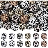HUAAPLEVLA 54Pcs Leopard Silicone Beads for Keychain Making 14mm Hexagonal Focal Beads for Pens Necklace Bracelets Jewelry Making