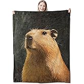 CUEBOS Capybara Portrait Flannel Throw Blanket 50x60 Inch, Realistic Animal with Dark Background Blankets Soft Cozy Fleece Throws for Nature Lover Bed Sofa Dorm Living Room Decor Gifts