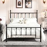 LEVELEVE 14 Inch Full Size Victorian Vintage Metal Platform Bed Frame with Headboard and Footboard, Underbed Storage, No Box Spring Needed, Easy Assembly, Black