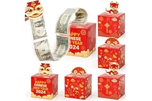Sinasasspel 6Pcs Chinese New Year Surprise Money Box for Cash Gift Pull Lunar New Year Money Holders Year of The Dragon 2024 Money Pull Box Red Envelops Money Gift Idea Spring Festival Party Supplies