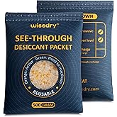 wisedry 2 x 500 Gram See-Through Silica Gel Desiccant Packets, Large Capacity Moisture Absorbers Bags, Color-Indicating Desiccant Packs for Storage, Reusable Gun Safe Dehumidifier