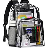 QOECI Clear Backpack for School, 17 inch Large Heavy Duty-TPU See Through Bookbag for Boys Girls and Adult, Transparent Backpack With Multi-Pockets for College Work Gym Sport, Black