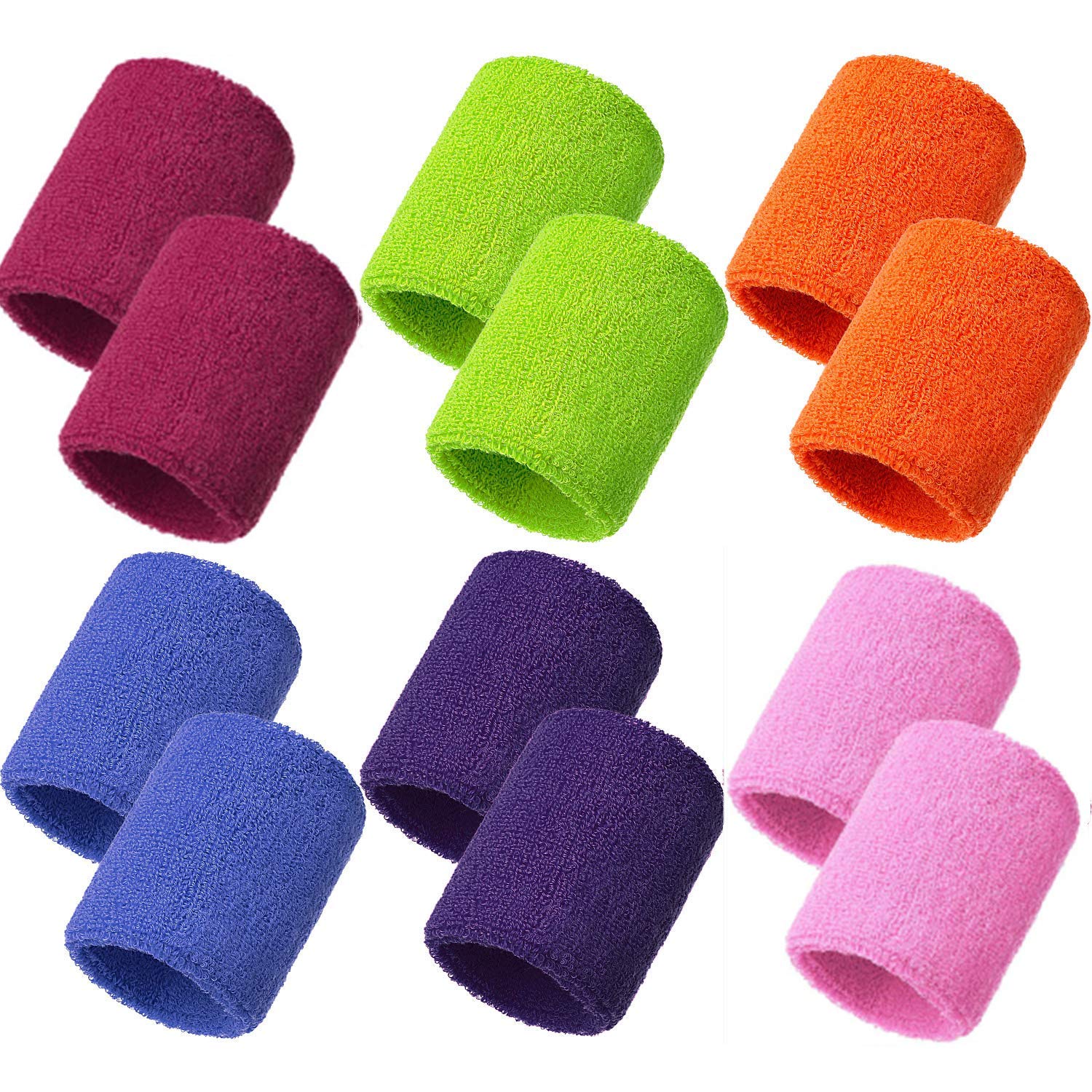 Sweat Band,6 Pair Colourful Wristband Sports Athletic Cotton Sweatbands Elastic Sweatbands for Unisex Women Men Badminton Tennis Football Basketball Running Gym Fitness 8 * 8 CM