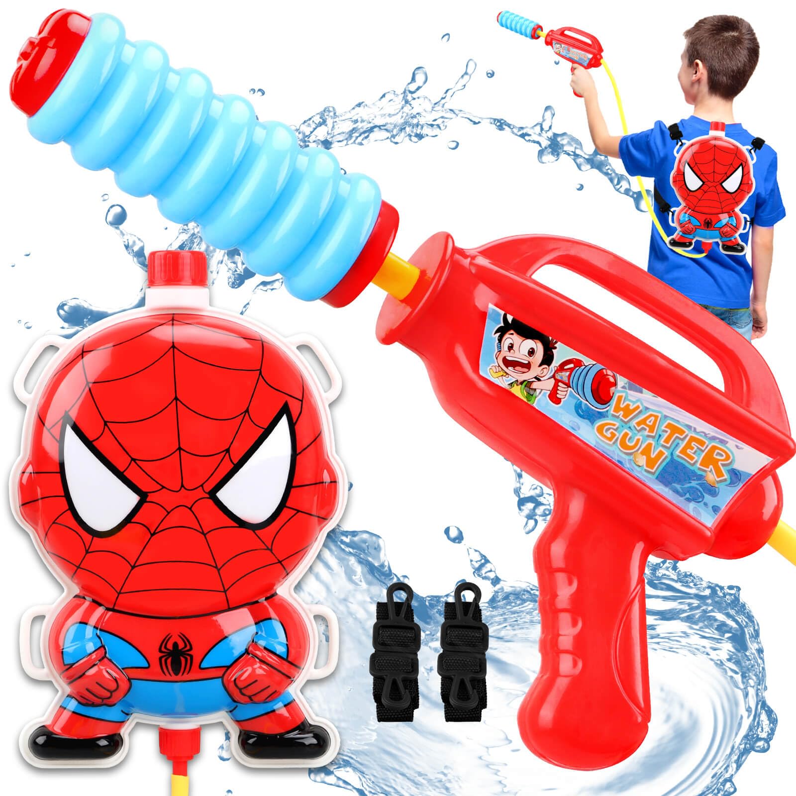 JONEG Toys for 3+ Year Old Boys, Water Gun Backpack for Kids Gifts for Age 3 4 5 6 7 8 Years Old Kids, Summer Garden Pool Water Pistol, Super Soaker Water Blaster Birthday Presents Toy