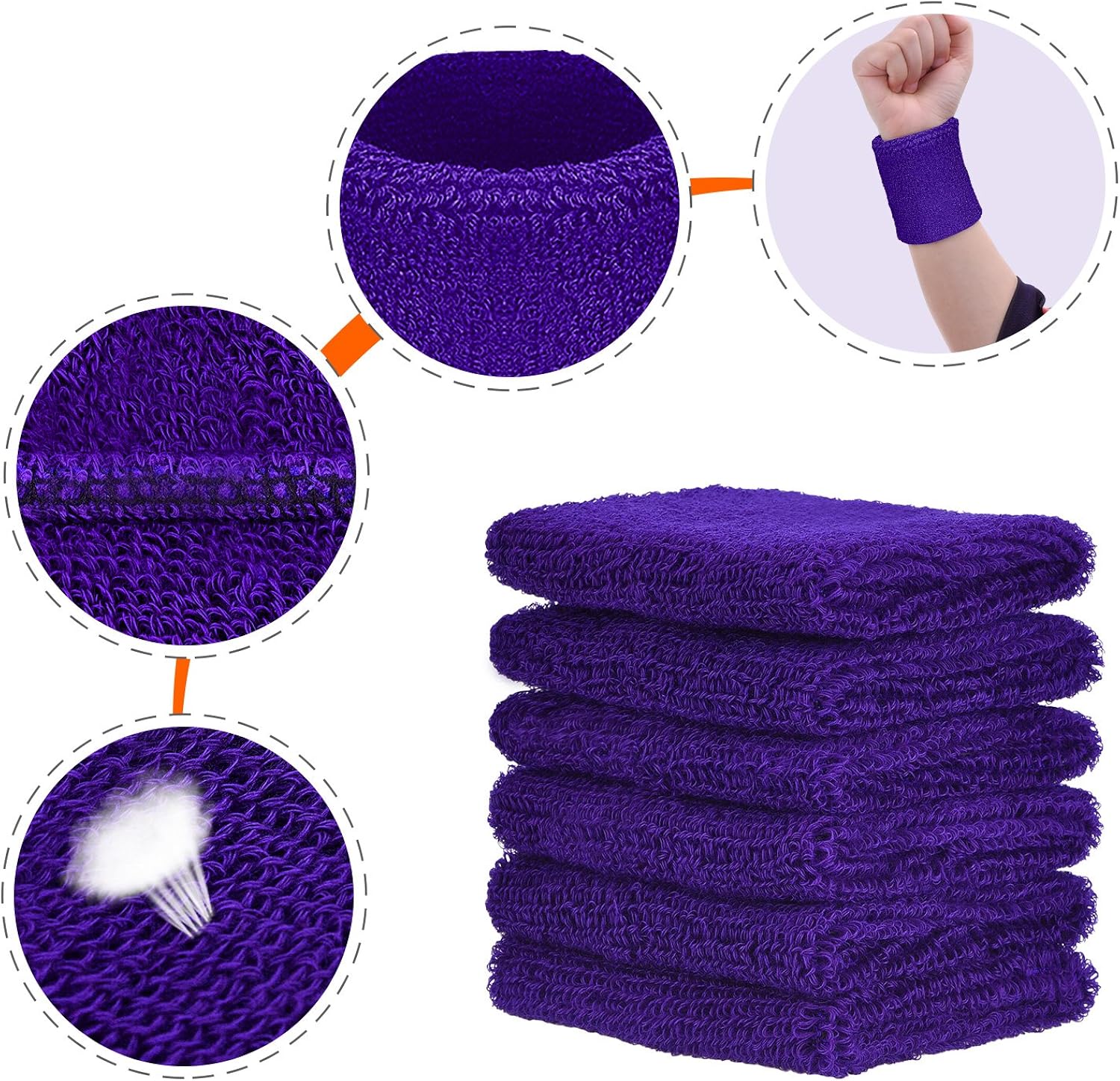 WILLBOND 6 Pcs Wrist Sweatbands Sports Wristbands for Competitions Absorbent Sweatbands for Basketball Tennis Football Running Working(Purple) - Image 3