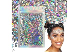 Holographic Silver - Electric Bliss Beauty - Chunky Biodegradable Glitter for Festivals, Crafts, Cosmetics - Eco Friendly Body Glitter for Hair, Nails, Face & More (Holo Silver)