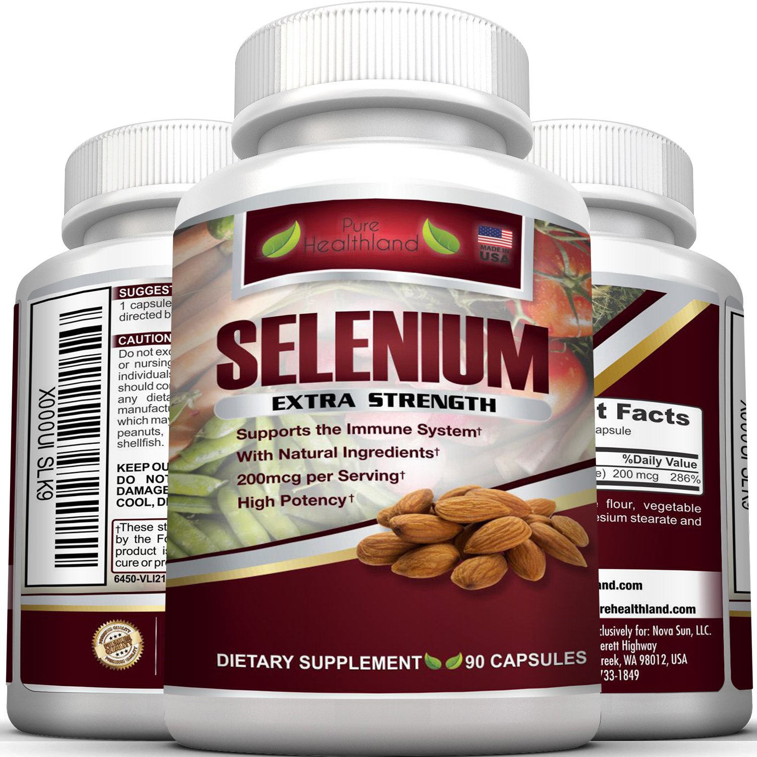 SELENIUM EXTRA STRENGTH Supplement Capsules. Pure Healthland\'s Powerful 200mcg Antioxidant Which Supports Immune System, Heart, Thyroid, & Prostate Health.