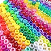 MIIIM 1000Pcs 6x9mm Glitter Pony Beads Shapes for Friendship Bracelet, Large Hole Assorted Kandi Beads in 5 Styles, Star, Heart, Butterfly, Flower, for Hair Braids, Jewelry Making