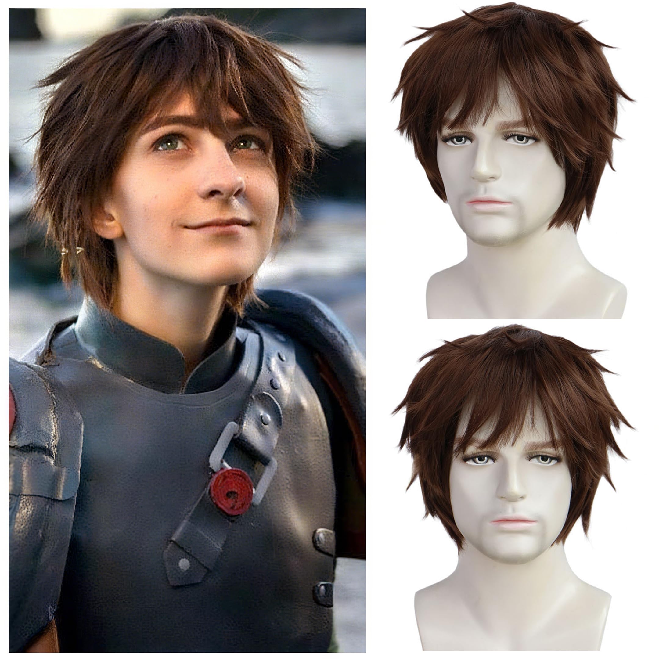 Photo 1 of HUNIGIR Brown Anime Wig Men Short Layered Brown Wig Straight Unisex Heat Resistant Synthetic Hair for Halloween Costume Party