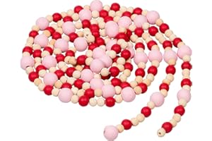 One Holiday Way 9-Foot Rustic Red Pink and Unfinished Valentines Day Wood Bead Garland Christmas Tree Decoration - Decorative Vintage Style Wooden Beads - Everyday Love Country Farmhouse Home Decor