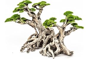 Novelsite Fish Tank Decor- Bonsai Trees with Faux Moss- Aquarium Rocks Aquascaping- Made of Sandstone, Goldfish Betta Fish Tank Decorations Hides Accessories