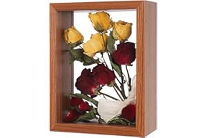 REDHUGO Wooden Dried Flower Frame, Floating Wood Shadow Box Frame for Pressed Flowers Double Acrylic Picture Frame Tabletop DIY Gifts for Family Friends Rectangle Dark Brown 6×8 inches (FRAME ONLY)