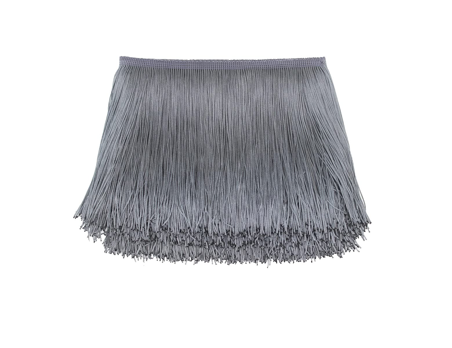 Yalulu 10 Meters Latin Fringe Tassel Trimming Lace Latin Macrame Samba Dance Clothing Curtain Lace Trim Polyester Single Band (Silver)