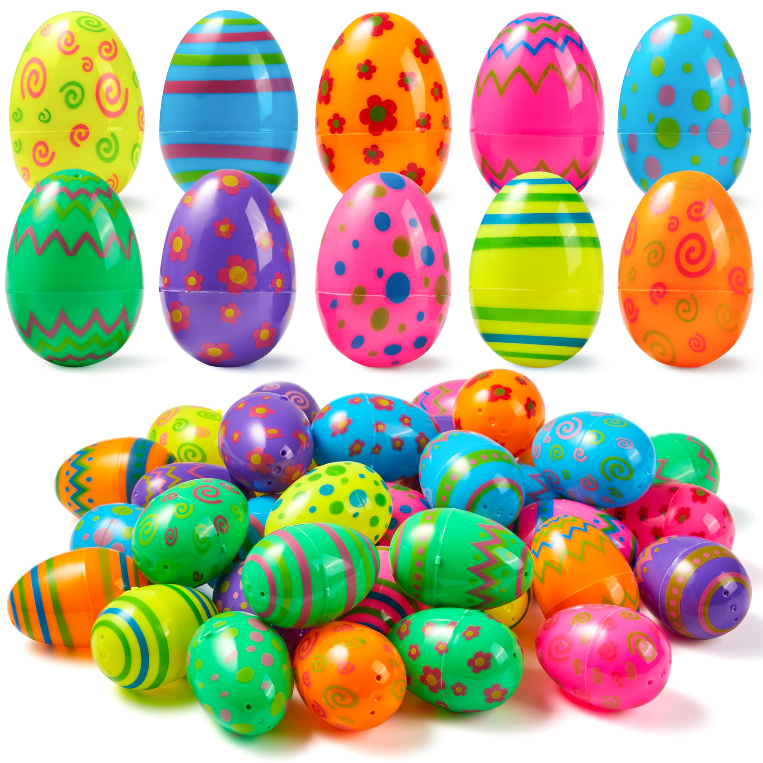 Photo 1 of JOYIN 72PCS 2.3" Printed Empty Plastic Eggs Fillable, Bright Colorful Plastic Eggs Bulks for Festival Hunt, Filling Treats, Party Favor, Basket Stuffers, Classroom Prize Supplies