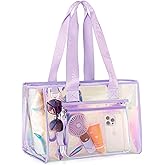Yarwo Large Beach Bag for Women, Iridescent Tote Bag with Front Phone Pouch and Internal Pockets for Beach Pool Gym Yoga Essentials, Waterproof Sandproof Clear Tote for Family & Weekend Travel