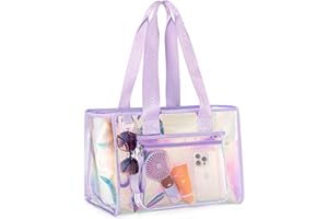 Yarwo Large Beach Bag for Women, Iridescent Tote Bag with Front Phone Pouch and Internal Pockets for Beach Pool Gym Yoga Esse