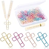 48 PCS Cross Paper Clips,Bible Study Supplies,Christian Gifts | 4 Color Heart Shape,Metal Bible Bookmarks with Storage Box,10 Foil Ribbons,Rust-Resistant,Office supplies,Journaling Planner