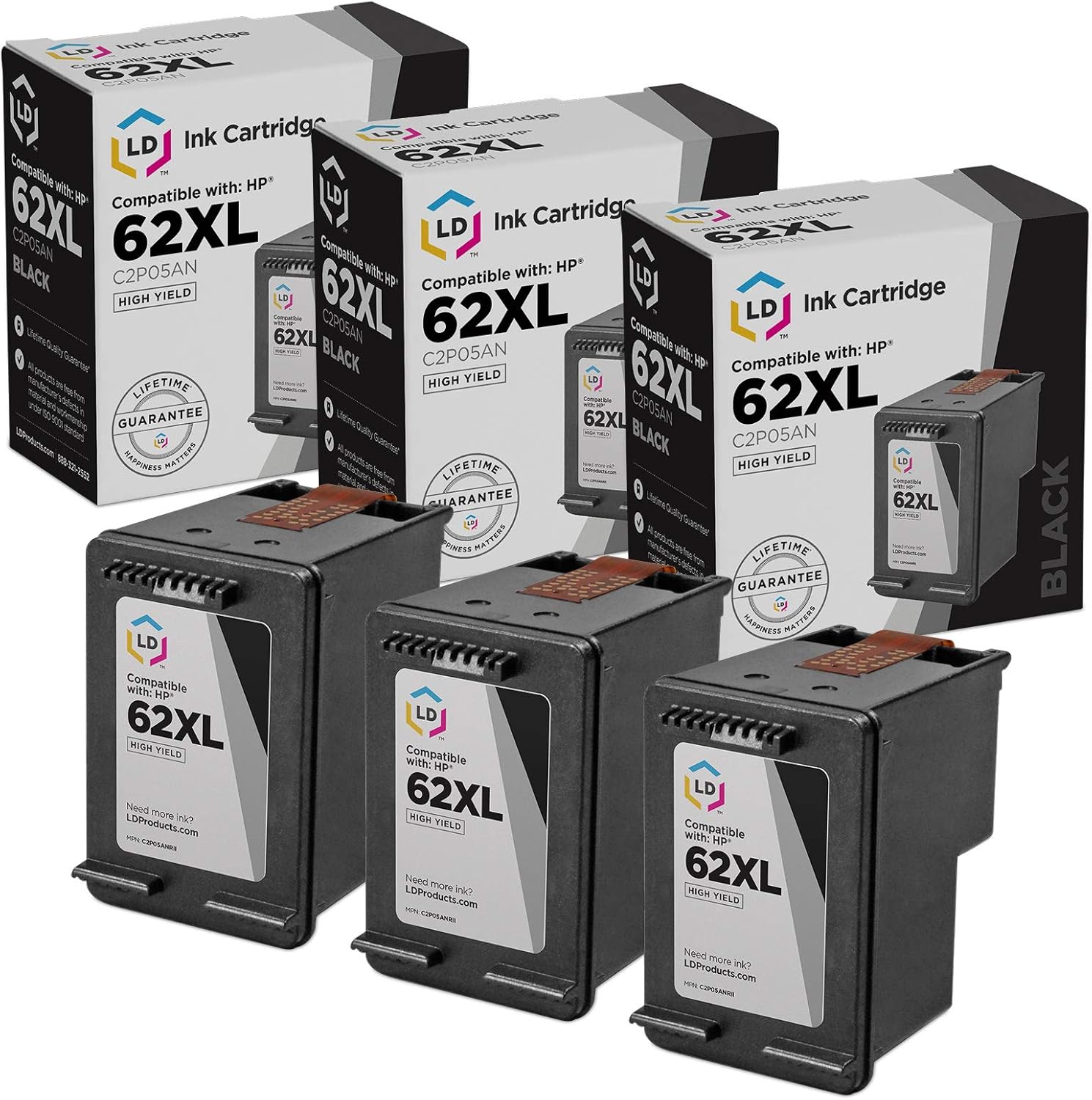 LD Remanufactured Ink Cartridge Replacement for HP 62XL C2P05AN High
