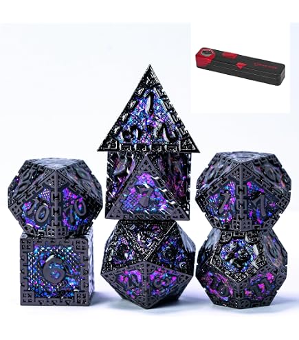 UDIXI Lot de 7 dés DND en verre prisme arc-en-ciel avec coffret cadeau pour jeux de table Donjons et Dragons D&D | Premium Gift Box, DM Gift, for
