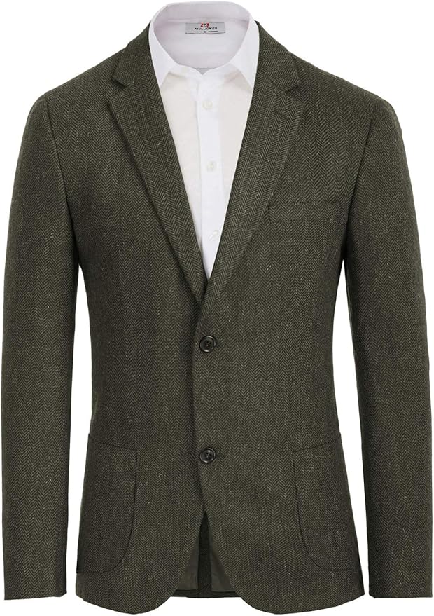 Men's Herringbone Tweed Blazer British Wool Blend Sport Coat Jacket at