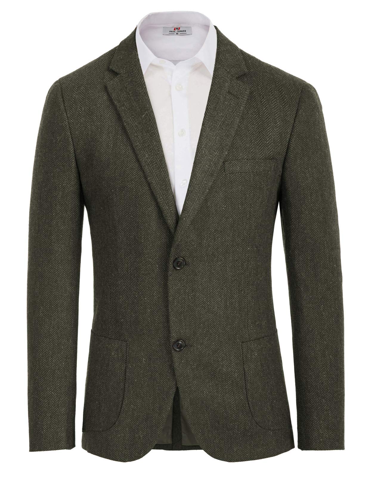 Photo 1 of Men's Herringbone Tweed Blazer 2 Button Wool Blend Sport Coat Jacket Army Green S