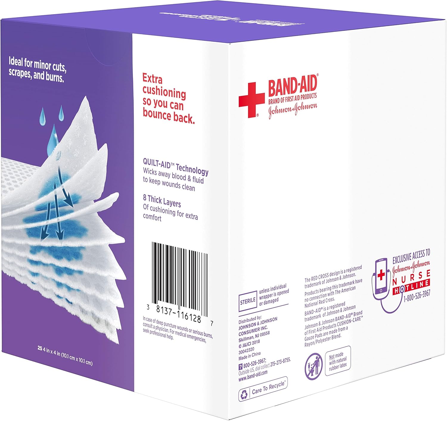 Band-Aid Brand Cushion Care Sterile Gauze Pads for Protection of Minor Cut, Scrapes & Burns, Non-Adhesive & Wound Care Dressing Pads, Large Size, 4 inches x 4 inches, 25 ct: Health & Personal Care