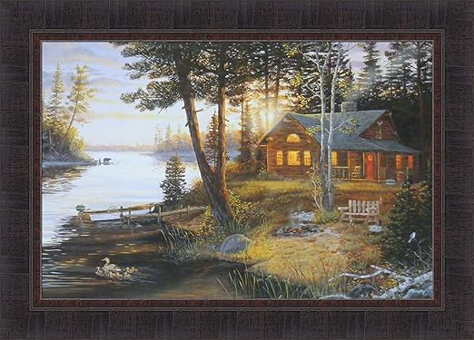 Amazon Com Last Embers By Terry Doughty 20x28 Log Cabin Sunrise