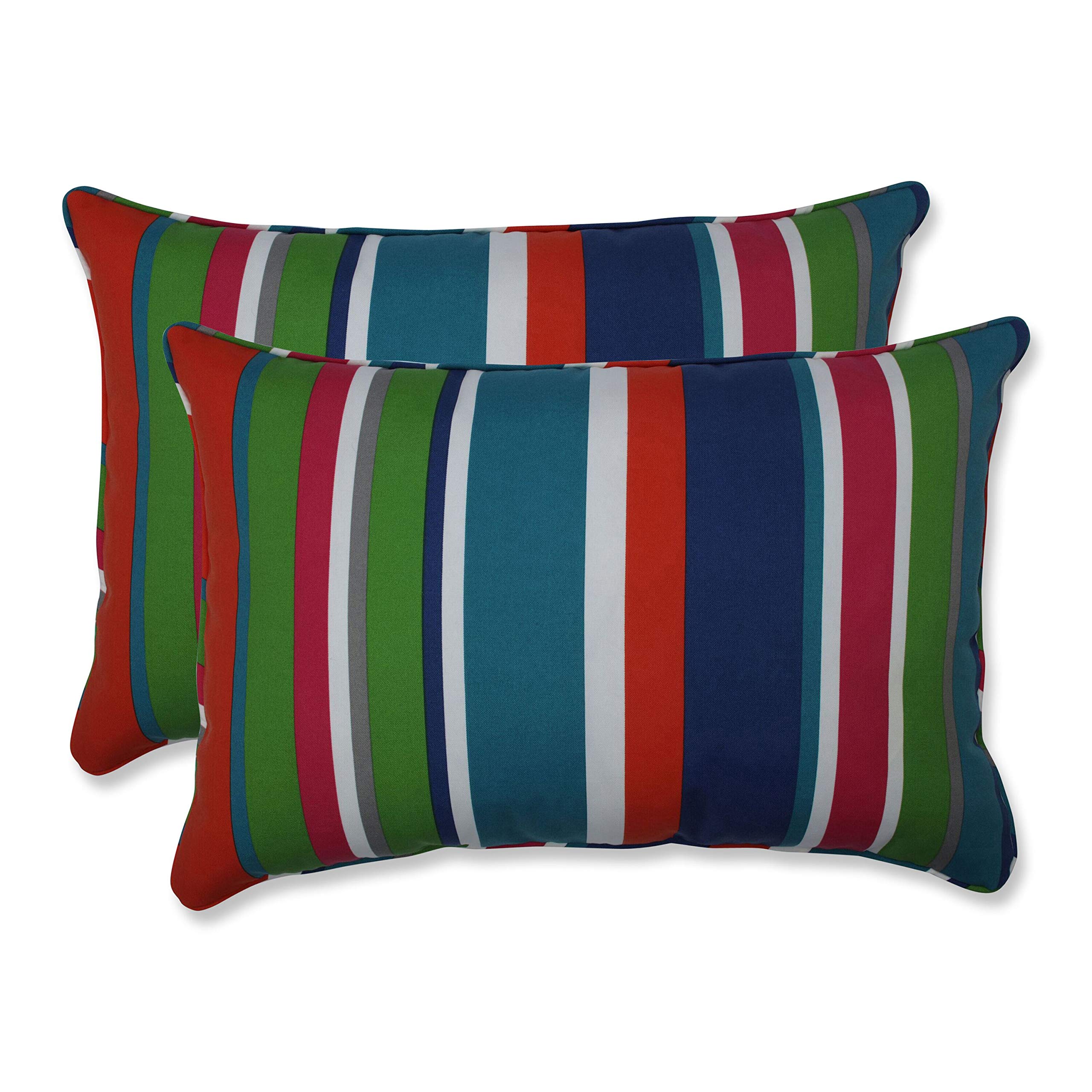 Pillow Perfect Stripe Indoor/Outdoor Accent Throw Pillow, Plush Fill, Weather, and Fade Resistant, Large Lumbar - 16.5" x 24.5", Blue/Green St. Lucia, 2 Count Image