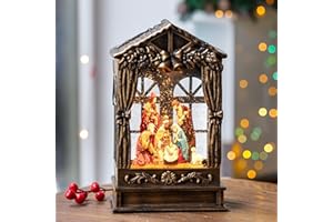 TIJNN 10 Inch Christmas Snow Globe Lights, Nativity Scene Antique Bronze Lighted Water Lantern, Creative Retro Music Lanterns USB or Battery Powered, Water Snow Spinning Glitter Home Decor and Gifts