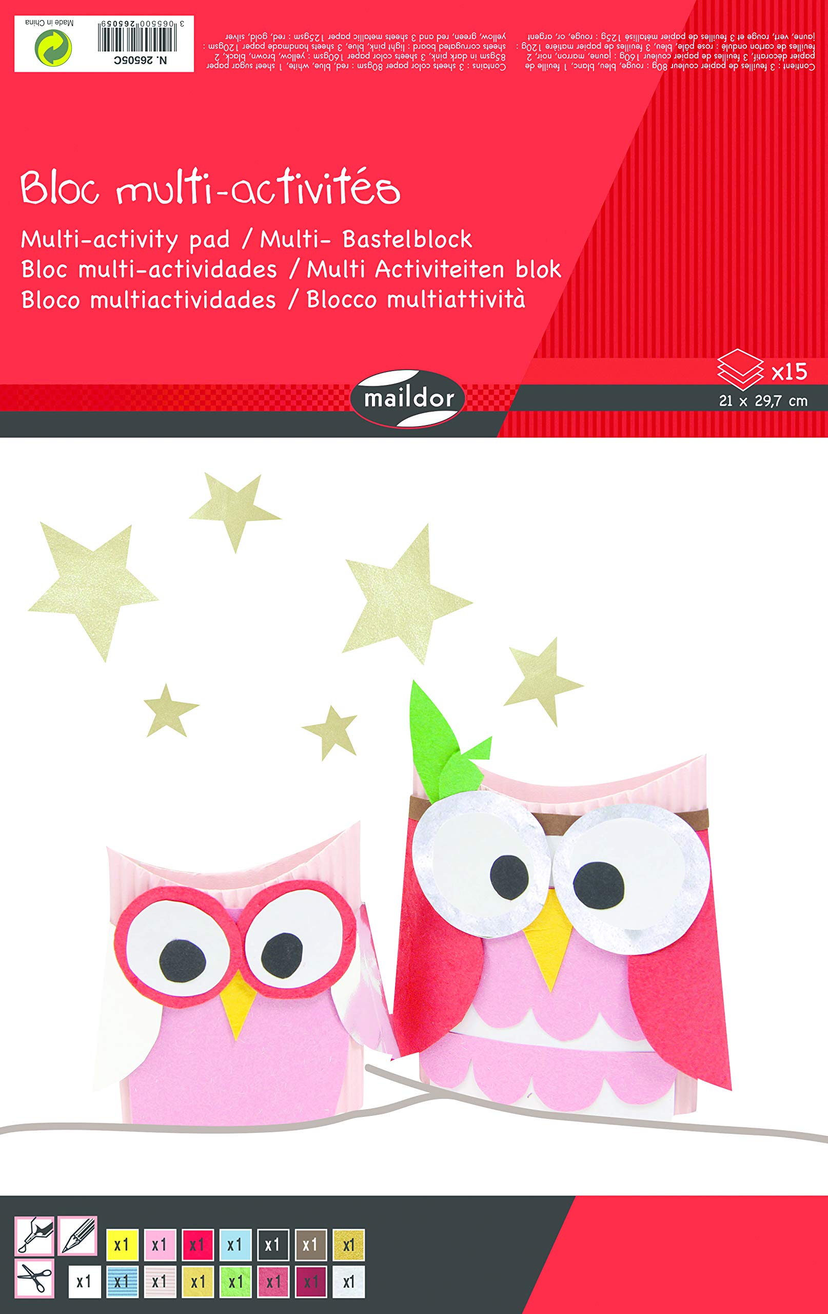 Maildor by Clairefontaine 26505C Multi-Activity Pad 15 sheet A4 21x29.7cm 4F colour 80g 3F colour 160g 2F board 3F material paper 120g 3F metallised paper 125g