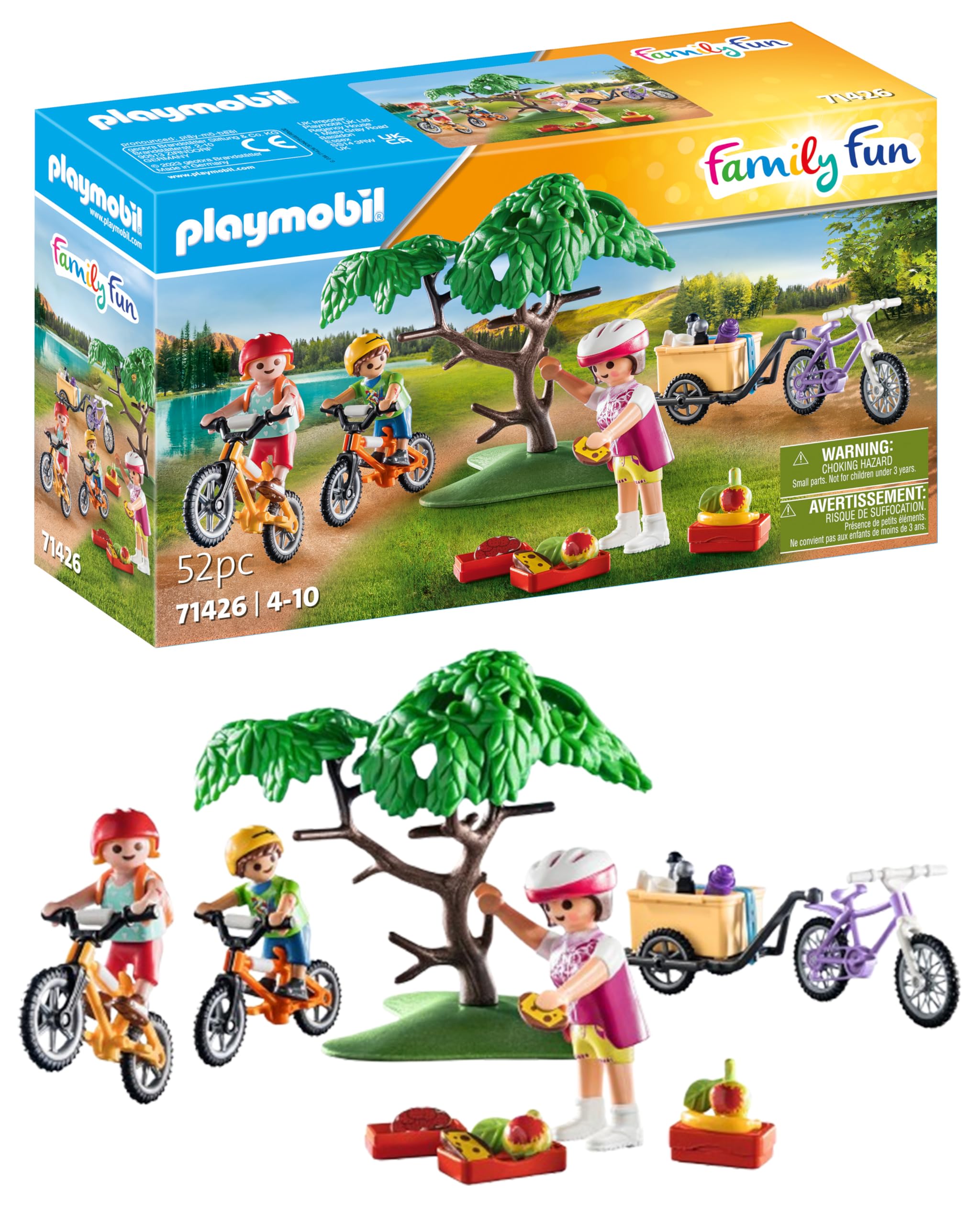 Playmobil 71426 Family Fun Mountain Bike Tour, camping, family trip, with three bikes, helmets, backpack full of snacks and supplies, fun imaginative role-play, playsets suitable for children ages 4+