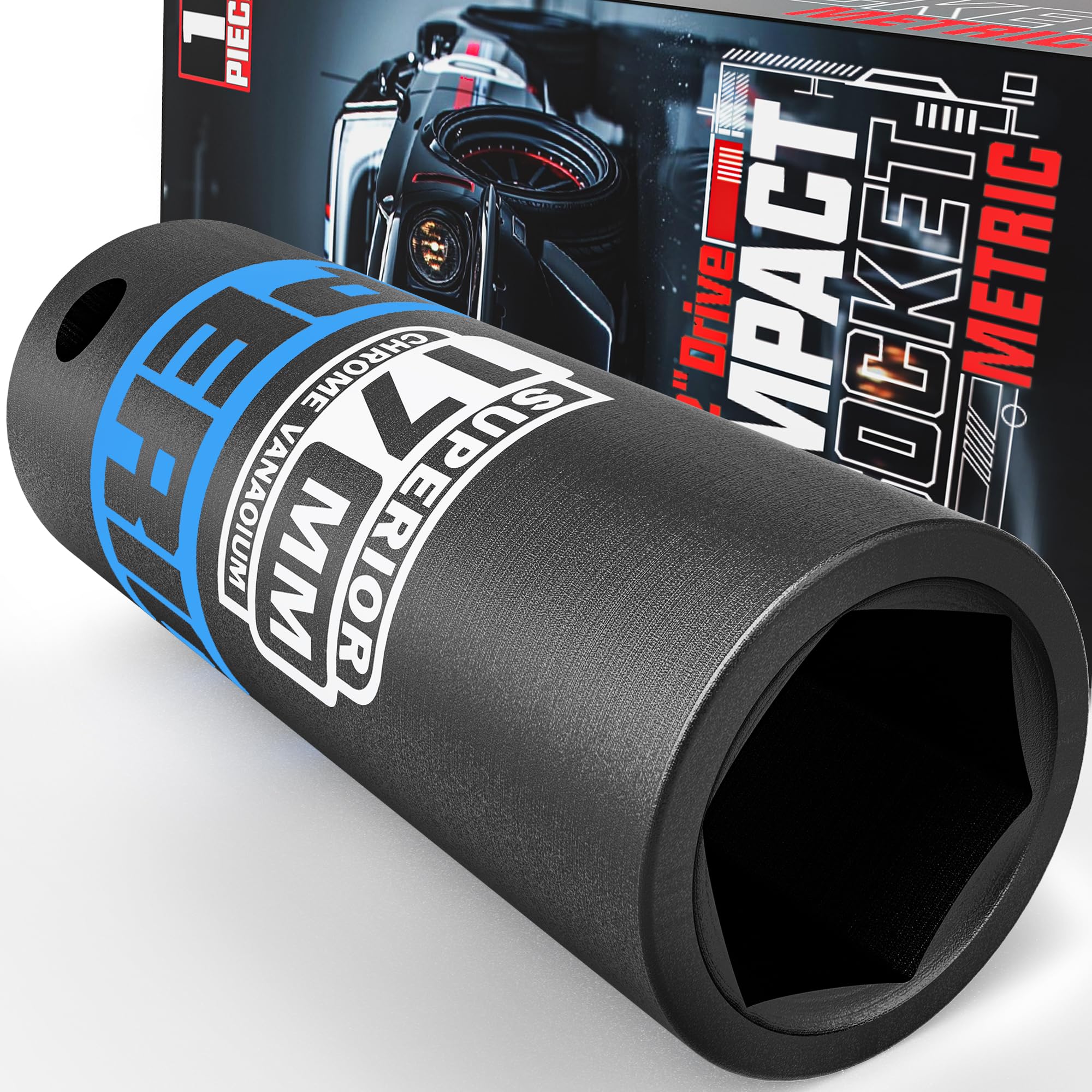 KIRXST 1/2" Drive 17mm Deep Impact Socket, 6 Point CR-V Deep Socket, 78mm Length, Auto Trucks Car Tires Repairing DIY Mechanic Tool