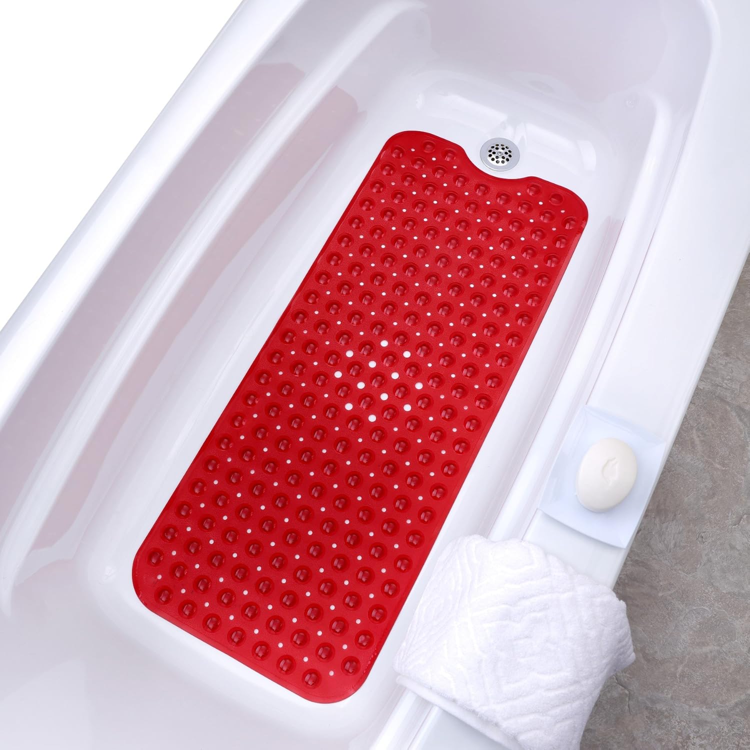 SlipX Solutions Extra Long Bath Mat 39 x 16 Inch, Non-Slip Traction for Tubs & Showers, Longer Than Standard Bathtub Mats (200 Suction Cups, Red): Home & Kitchen