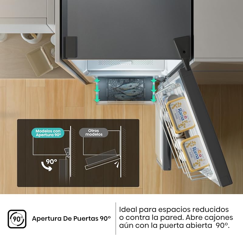 Hisense rb343d4cde - geladeira cíclica combi, 269l, classe e, largura 55cm x altura 180cm, porta reversível, abertura de porta 90º, iluminação led, gaveta para frutas e legumes, grande capacidade, aço inox