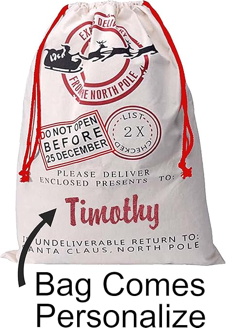 Amazon Co Jp サンタクロース袋クリスマスプレゼントバッグトナカイバッグパーソナライズの子の名前 服 ファッション小物