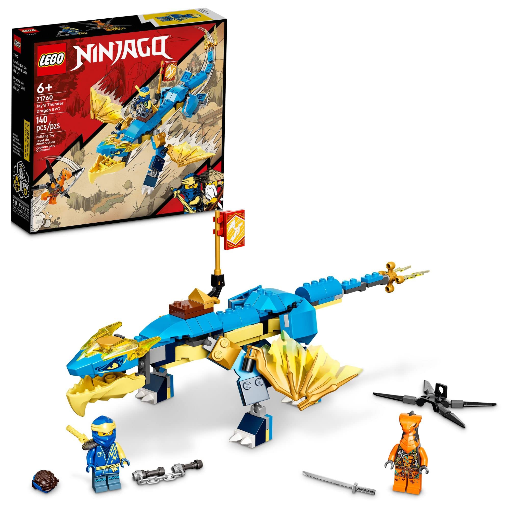 LEGO NINJAGO Jay’s Thunder Dragon EVO 71760 - Toy Figure and Viper Snake Set with Minifigures, Collectible Speed Mission Banner, Ninja Battle Adventure, Great Gift for Kids 6 Plus Years Old