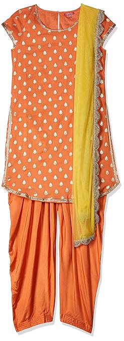 Girl's Synthetic Straight Salwar Suit Set