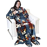 Catalonia Wearable Fleece Blanket with Sleeves and Foot Pockets for Adult Women Men, Micro Plush Comfy Wrap Sleeved Throw Blanket Robe Large, Southwest Blue