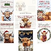 Cowbells Ring Are You Listening? - Highland Cows - Christmas Holiday Farm Animal Themed Post Card Assortment (24 included) Greeting Mutipack Bulk Lot Stamp Postcards for Mailing - Barn Lights and Silent Nights